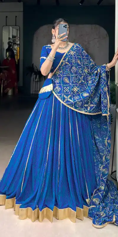 LNB 1701 Blue Color Georgette Bandhej Print And Embossed Lace Lehenga Choli Wedding, Party, Festive, Events Etc. Delivery 4-6 Working Days Rs 3999 | Lehenga, Bollywood Lehenga, Creative Lehenga, Designer Lehenga, Embroidered Lehenga, Party Wear Lehenga