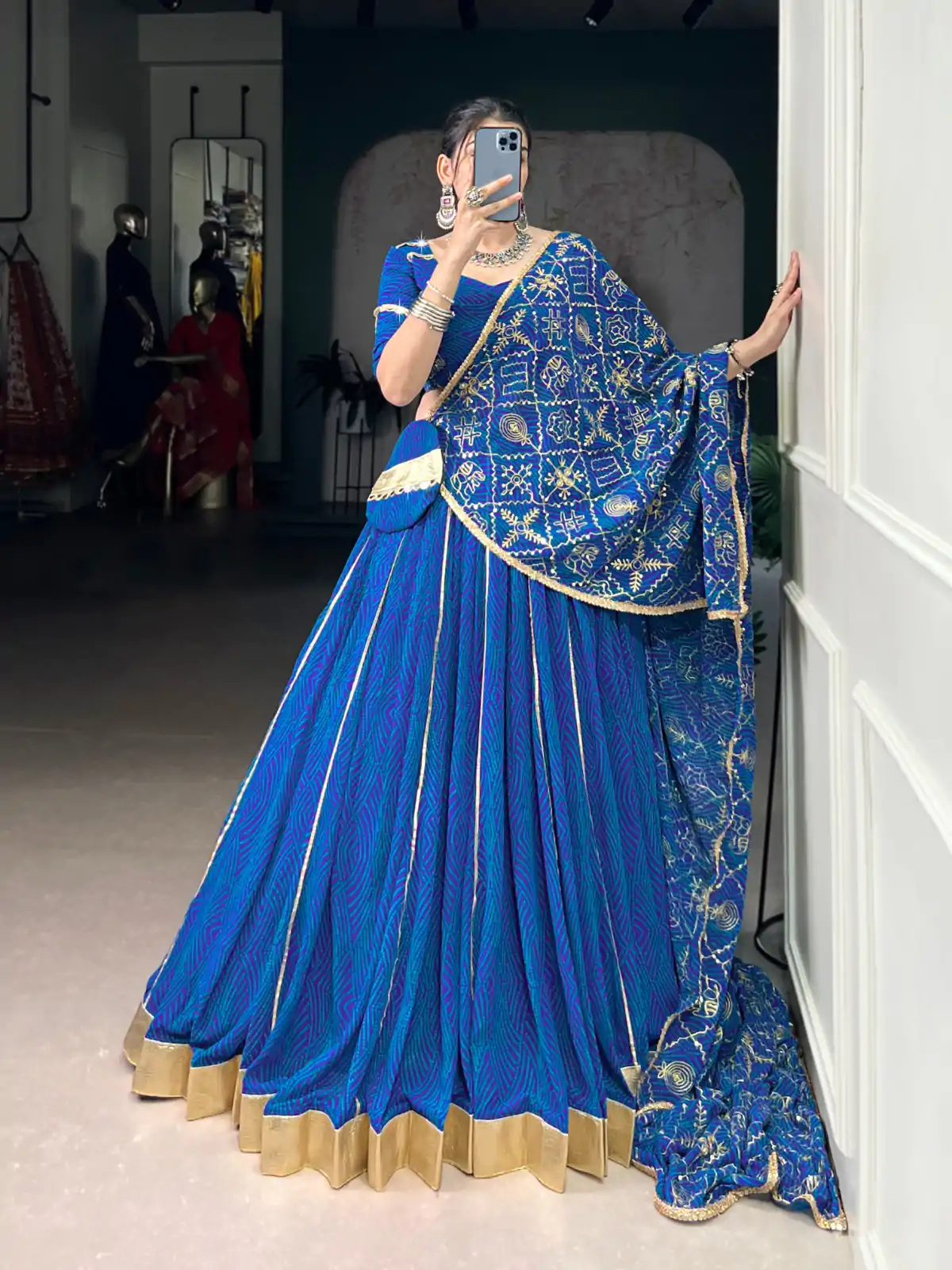LNB 1701 Blue Color Georgette Bandhej Print And Embossed Lace Lehenga Choli Wedding, Party, Festive, Events Etc. Delivery 4-6 Working Days Rs 3999 | Lehenga, Bollywood Lehenga, Creative Lehenga, Designer Lehenga, Embroidered Lehenga, Party Wear Lehenga