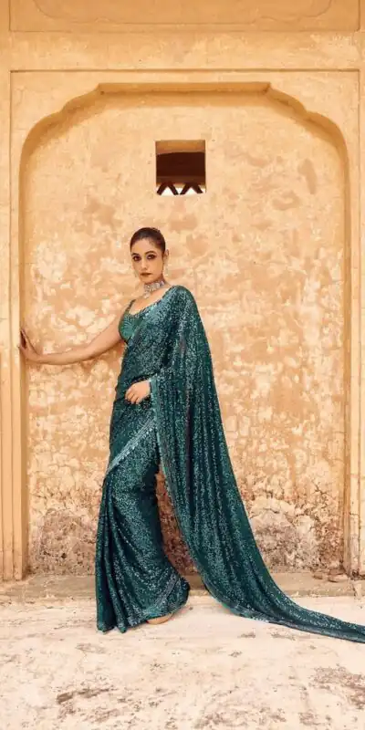 DF 3433 Blue Color Georgette 5mm Khichdi Sequence Embroidery Work Saree Casual, Wedding, Festive, Events . Expected Delivery  4-6 Working Days @1799/- only                                                                                | Sarees, Bollywood Sarees, Creative Sarees, Designer Sarees, Embroidered Sarees, Ethnic Saree, Modern Digital sarees, Party Wear Sarees