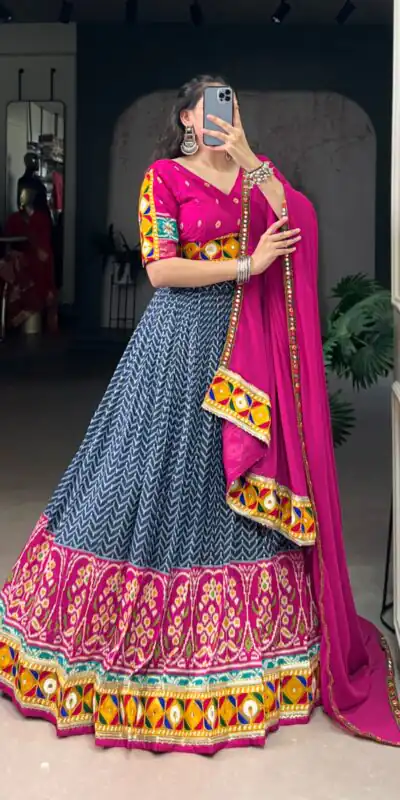 LNB 1742 Blue Color Tasar Silk Foil Print Original Mirror Gamthi  Work Lehenga Choli Wedding, Party, Festive, Events Etc. Delivery 4-6 Working Days Rs 3049 | Lehenga, Bollywood Lehenga, Creative Lehenga, Designer Lehenga, Embroidered Lehenga, Party Wear Lehenga