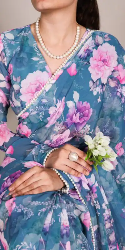 YNF 7010 Blue Color Weightless Marbal Floral Printed Pearl Lace Saree Casual, Wedding, Festive, Events . Expected Delivery  4-6 Working Days @1599/- only                                                                                | Sarees, Bollywood Sarees, Creative Sarees, Designer Sarees, Embroidered Sarees, Ethnic Saree, Modern Digital sarees, Party Wear Sarees