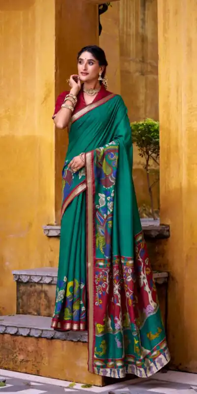 YNF 7048 Firozi Color Polyester Chanderi Kalamkari Weaving Work Saree Casual, Wedding, Festive, Events . Expected Delivery  4-6 Working Days @1499/- only                                | Sarees, Bollywood Sarees, Creative Sarees, Designer Sarees, Embroidered Sarees, Ethnic Saree, Modern Digital sarees, Party Wear Sarees