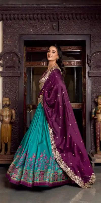 LNB 1238 Firozi Color Tasar Silk Printed With Foil Work Lehenga Choli Festive Party Wedding, Events etc. Delivery 4-6 Working Days @2999/- | Lehenga, Bollywood Lehenga, Creative Lehenga, Designer Lehenga, Embroidered Lehenga, Party Wear Lehenga