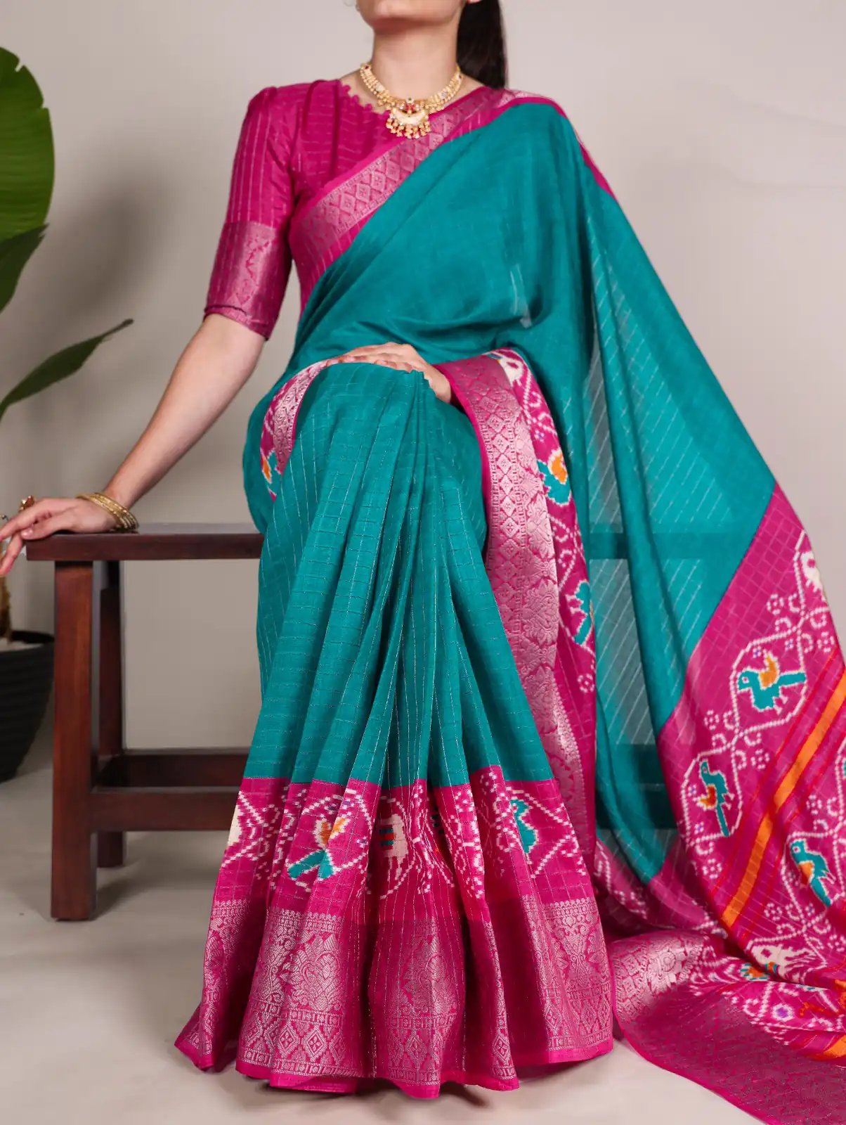 YNF 7029 Firozi Color Tussar Chex Patola Print Weaving Work Border Saree Casual, Wedding, Festive, Events . Expected Delivery  4-6 Working Days @1499/- only                                | Sarees, Bollywood Sarees, Creative Sarees, Designer Sarees, Embroidered Sarees, Ethnic Saree, Modern Digital sarees, Party Wear Sarees