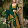 Green Cotton Plain Printed Lehenga Choli