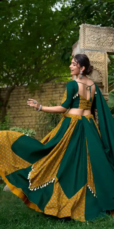 LNB 1620 Green Color Pure Cotton Plain Printed With Cowrie Lace Lehenga Choli Wedding, Party, Festive, Events Etc. Delivery 4-6 Working Days Rs 3699 | Lehenga, Bollywood Lehenga, Creative Lehenga, Designer Lehenga, Embroidered Lehenga, Party Wear Lehenga