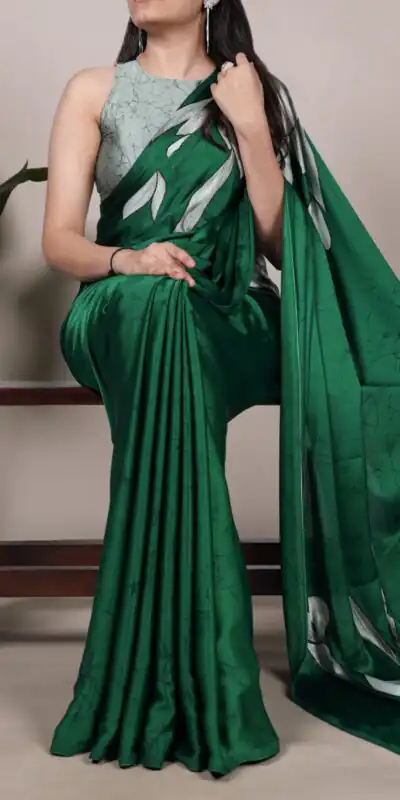 YNF 7054 Green Color Satin Silk Floral Printed Saree Casual, Wedding, Festive, Events . Expected Delivery  4-6 Working Days @1549/- only                                                                                | Sarees, Bollywood Sarees, Creative Sarees, Designer Sarees, Embroidered Sarees, Ethnic Saree, Modern Digital sarees, Party Wear Sarees
