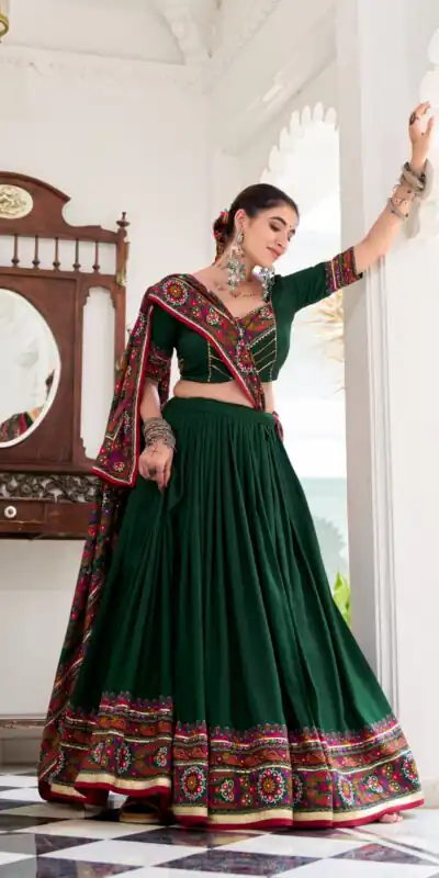 LNB 1243 Green Color Tasar Silk Gamthi Print Embossed Gotta Patti Lace Lehenga Choli Festive Party Wedding, Events etc. Delivery 4-6 Working Days @2999/- | Lehenga, Bollywood Lehenga, Creative Lehenga, Designer Lehenga, Embroidered Lehenga, Party Wear Lehenga