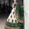 Green Tasar Silk Gamthi Work Lehenga Choli