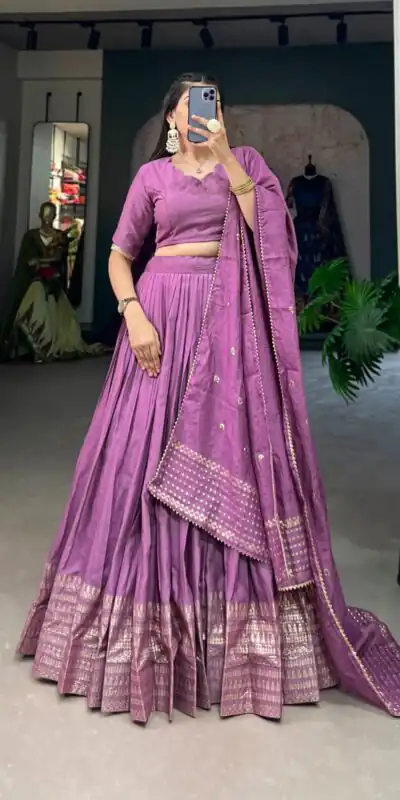 LNB 1906 Lavender Color Pure Chanderi Plain Zari Weaving Work Border Lehenga Choli Wedding, Party, Festive, Events Etc. Delivery 4-6 Working Days Rs 1999 | Lehenga, Bollywood Lehenga, Creative Lehenga, Designer Lehenga, Embroidered Lehenga, Party Wear Lehenga