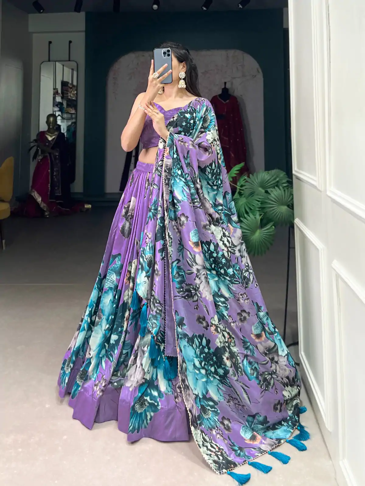 LNB 1225 Lavender Color Tasar Silk Floral Print With Lace Touch Up Lehenga Choli Wedding, Party, Festive, Events Etc. Delivery 4-6 Working Days Rs 2449 | Lehenga, Bollywood Lehenga, Creative Lehenga, Designer Lehenga, Embroidered Lehenga, Party Wear Lehenga