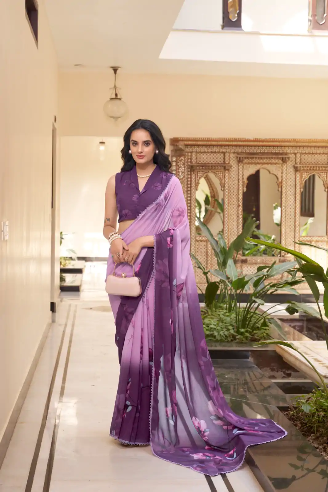 YNF 7038 Lavender Color Weightless Marbal Floral Printed Lace Saree Casual, Wedding, Festive, Events . Expected Delivery  4-6 Working Days @1549/- only                                                                                | Sarees, Bollywood Sarees, Creative Sarees, Designer Sarees, Embroidered Sarees, Ethnic Saree, Modern Digital sarees, Party Wear Sarees