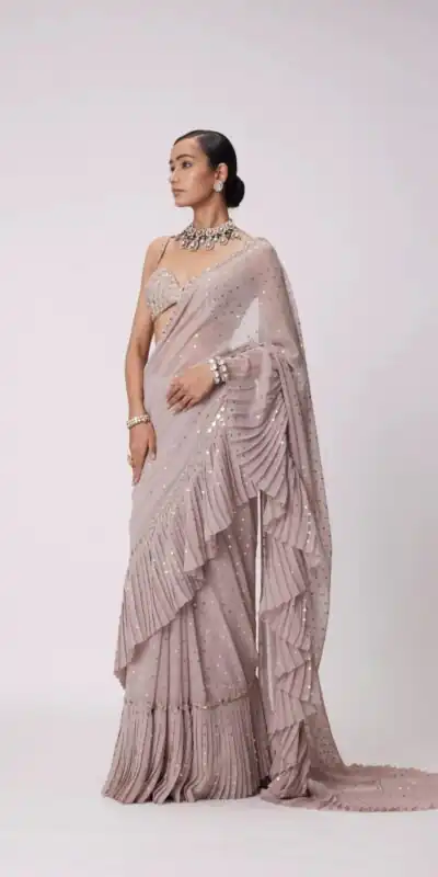 DF 3455 Light Peach Color Faux Georgette Embroidery Sequins Work Saree Casual, Wedding, Festive, Events . Expected Delivery  4-6 Working Days @1999/- only                                                                                | Sarees, Bollywood Sarees, Creative Sarees, Designer Sarees, Embroidered Sarees, Ethnic Saree, Modern Digital sarees, Party Wear Sarees
