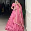 Light Pink Chanderi Plain Lehenga Choli