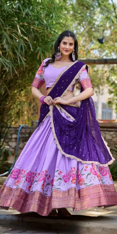 LNB1518 Light Purple Color Cotton Silk Thread Embroidery Work Lehenga Choli Wedding, Party, Festive, Events Etc. Delivery 4-6 Working Days Rs 2999 | Lehenga, Bollywood Lehenga, Creative Lehenga, Designer Lehenga, Embroidered Lehenga, Party Wear Lehenga