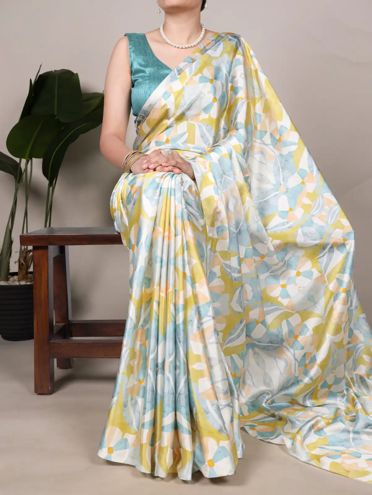 YNF 7054 Light Yellow Color Satin Silk Floral Printed Saree Casual, Wedding, Festive, Events . Expected Delivery  4-6 Working Days @1549/- only                                                                                | Sarees, Bollywood Sarees, Creative Sarees, Designer Sarees, Embroidered Sarees, Ethnic Saree, Modern Digital sarees, Party Wear Sarees