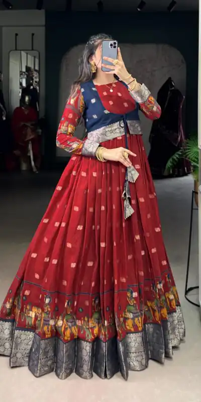 YNF 5031 Maroon Color Poly Cotton Kalamkari Print Zari Weaving Work Gown Casual, Wedding, Festive, Events . Expected Delivery  4-6 Working Days @1999/- only      | Gowns, Bollywood Gowns, Creative Gowns, Designer Gowns, Embroidered Gowns, Party Wear Gowns