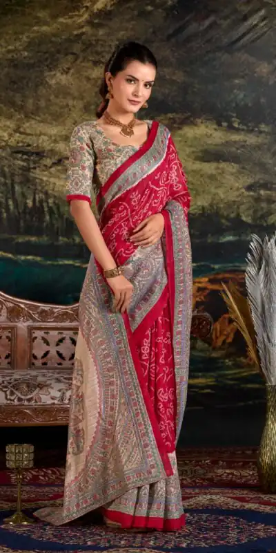 YNF 7209 Maroon Color Green Silk Fusion Print Madhubani Bandhej Saree Casual, Wedding, Festive, Events . Expected Delivery 4-6 Working Days @1499/- only | Sarees, Bollywood Sarees, Creative Sarees, Designer Sarees, Embroidered Sarees, Ethnic Saree, Modern Digital sarees, Party Wear Sarees