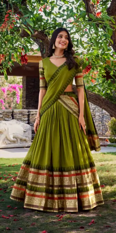 LNB 1902 Mehndi Color Chanderi Plain With Zari Weaving Work Lehenga Choli Wedding, Party, Festive, Events Etc. Delivery 4-6 Working Days Rs 2099 | Lehenga, Bollywood Lehenga, Creative Lehenga, Designer Lehenga, Embroidered Lehenga, Party Wear Lehenga