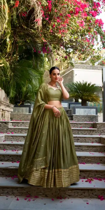LNB 1906 Mehndi Color Pure Chanderi Plain With Zari Weaving Work Border Lehenga Choli Wedding, Party, Festive, Events Etc. Delivery 4-6 Working Days Rs 1999 | Lehenga, Bollywood Lehenga, Creative Lehenga, Designer Lehenga, Embroidered Lehenga, Party Wear Lehenga
