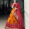 Mustard Tasar Silk Gamthi Work Lehenga Choli