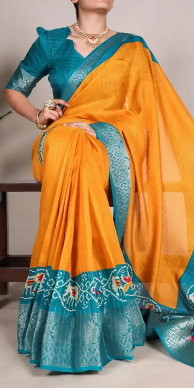 YNF 7029 Mustard Color Tussar Chex Patola Print Weaving Work Border Saree Casual, Wedding, Festive, Events . Expected Delivery  4-6 Working Days @1499/- only                                | Sarees, Bollywood Sarees, Creative Sarees, Designer Sarees, Embroidered Sarees, Ethnic Saree, Modern Digital sarees, Party Wear Sarees