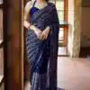 Navy Blue Georgette Embroidery Work Saree