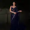 Navy Blue Georgette Embroidery Work Saree