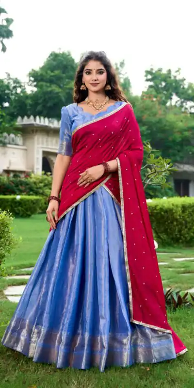 LNB 2003 Navy Blue Color Kanchipuram Lehenga Choli With Zari Embroidery Work. Available at ₹1999 only. Delivery 4-6 Working Days. Shop now. | Lehenga, Bollywood Lehenga, Creative Lehenga, Designer Lehenga, Embroidered Lehenga, Party Wear Lehenga