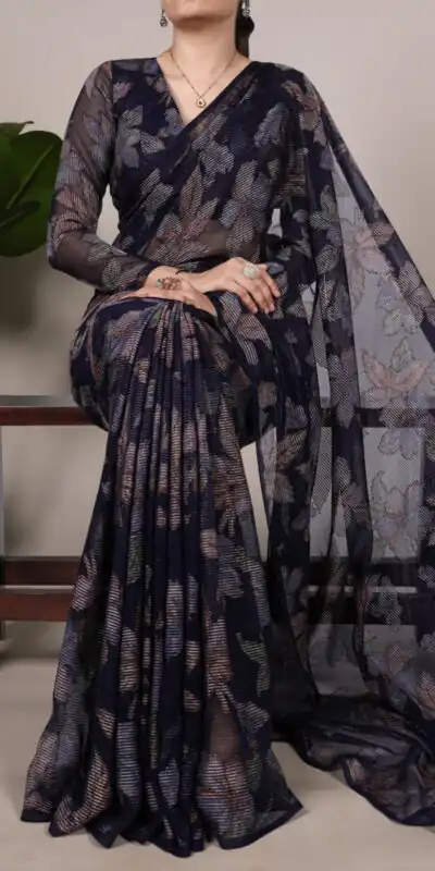 YNF 7052 Navy Blue Color Lurex Brasso Floral Viscose Brasso Saree Casual, Wedding, Festive, Events . Expected Delivery  4-6 Working Days @1799/- only                                                                                | Sarees, Bollywood Sarees, Creative Sarees, Designer Sarees, Embroidered Sarees, Ethnic Saree, Modern Digital sarees, Party Wear Sarees