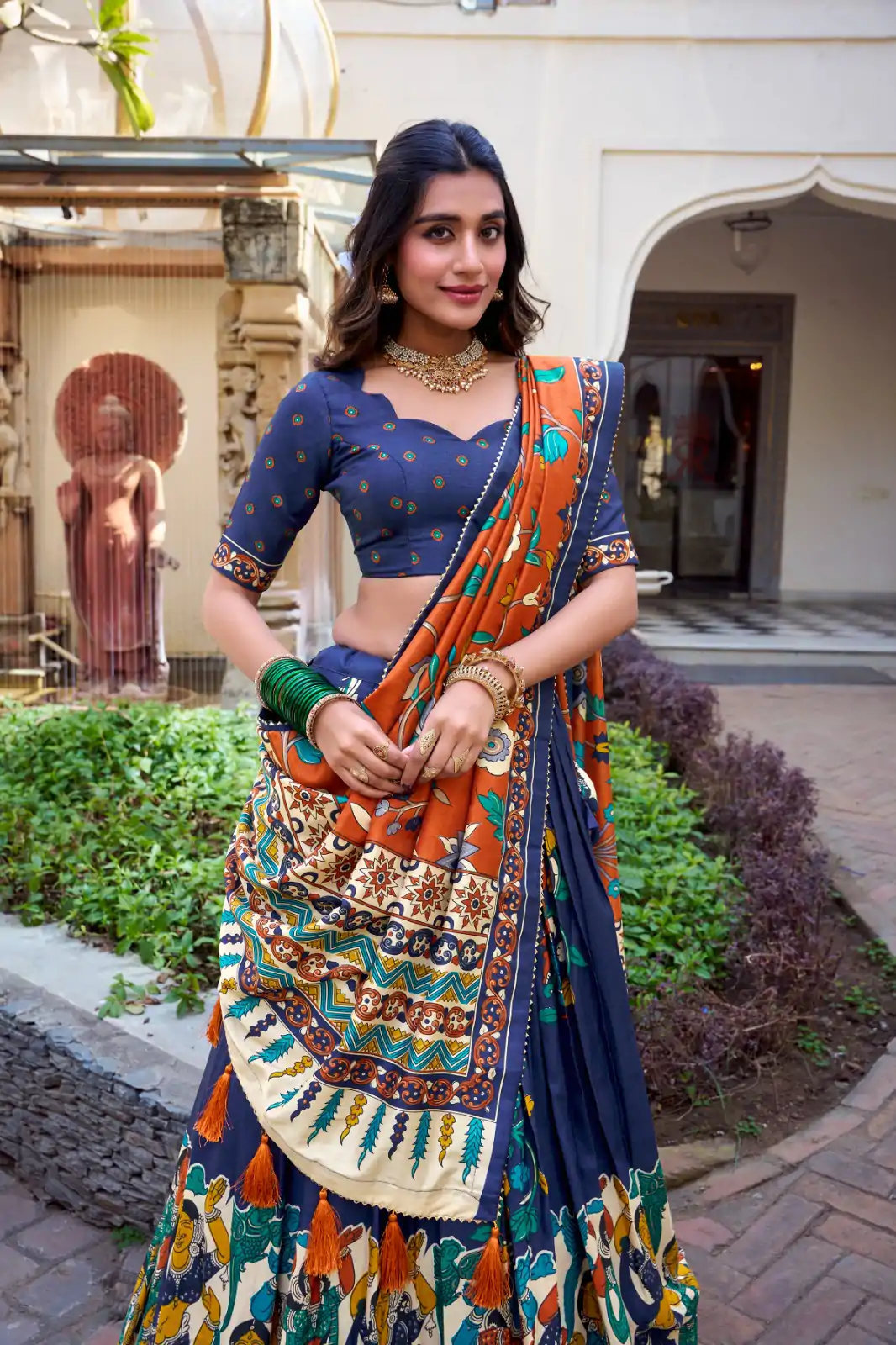 LNB 1236 Navy Blue Color Tasar Silk Kalamkari Print With Foil Work Lehenga Choli Wedding, Party, Festive, Events Etc. Delivery 4-6 Working Days Rs 2449 | Lehenga, Bollywood Lehenga, Creative Lehenga, Designer Lehenga, Embroidered Lehenga, Party Wear Lehenga