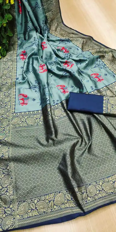 KP 6004 Navy Blue Soft Lichi Silk Jacquard Work With Designer Work Saree. Grab it for ₹1499. Delivery 4-6 Working Days. Shop now. | Sarees, Bollywood Sarees, Creative Sarees, Designer Sarees, Embroidered Sarees, Ethnic Saree, Modern Digital sarees, Party Wear Sarees