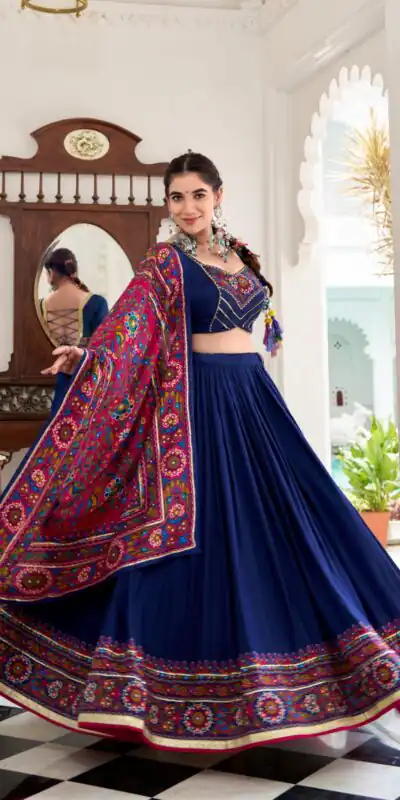 LNB 1243 Navy blue Color Tasar Silk Gamthi Print Embossed Gotta Lace Lehenga Choli Festive Party Wedding, Events etc. Delivery 4-6 Working Days @2999/- | Lehenga, Bollywood Lehenga, Creative Lehenga, Designer Lehenga, Embroidered Lehenga, Party Wear Lehenga