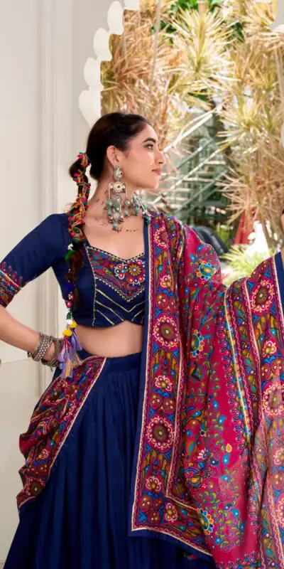LNB 1243 Navy blue Color Tasar Silk Gamthi Print Embossed Gotta Lace Lehenga Choli Festive Party Wedding, Events etc. Delivery 4-6 Working Days @2999/- | Lehenga, Bollywood Lehenga, Creative Lehenga, Designer Lehenga, Embroidered Lehenga, Party Wear Lehenga