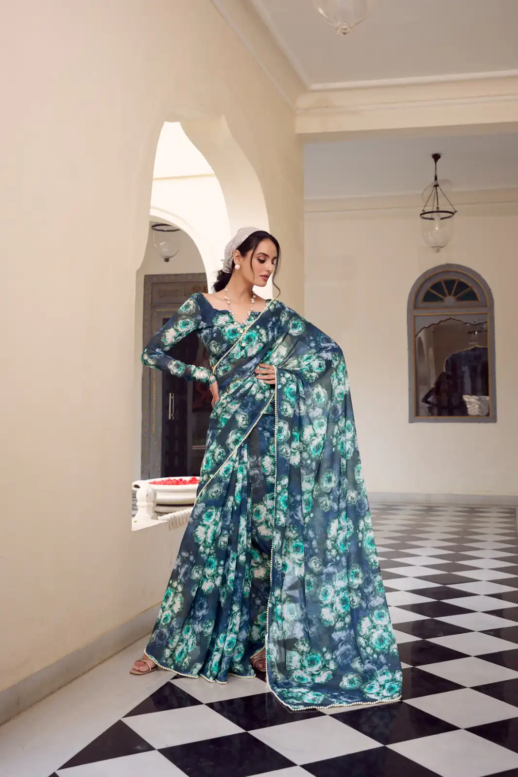 YNF 7042 Navy Blue Color Weightless Marbal Floral Printed Border Saree Casual, Wedding, Festive, Events . Expected Delivery  4-6 Working Days @1549/- only                                                                                | Sarees, Bollywood Sarees, Creative Sarees, Designer Sarees, Embroidered Sarees, Ethnic Saree, Modern Digital sarees, Party Wear Sarees