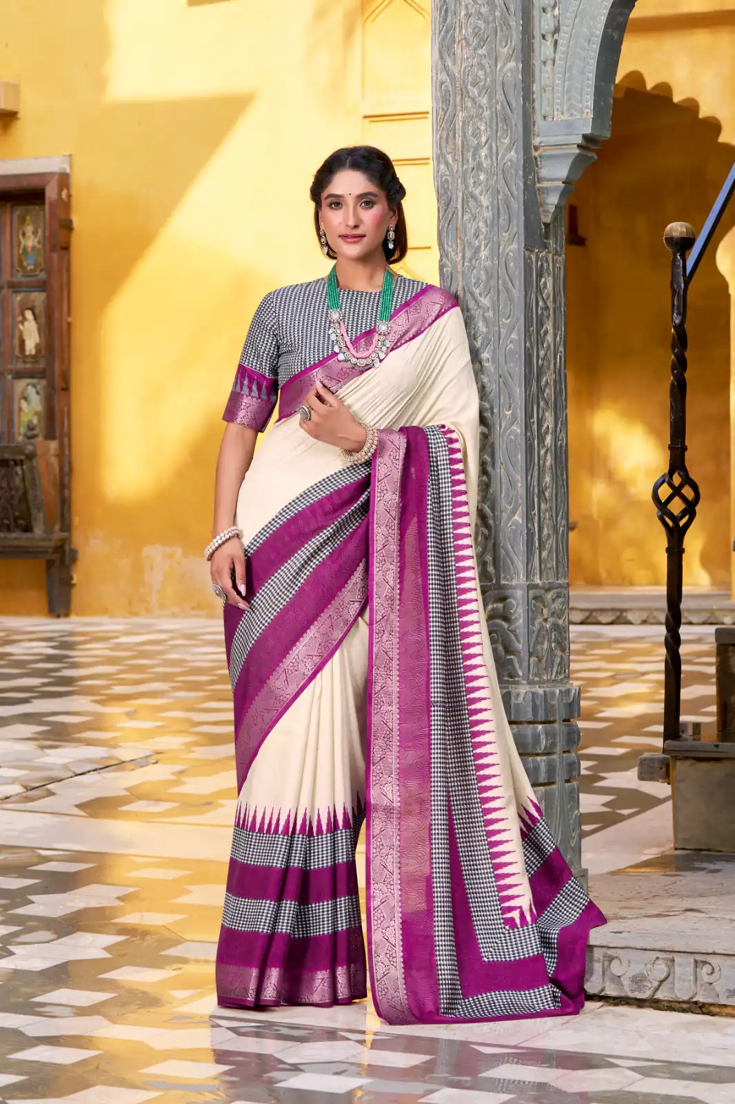 YNF 7049 Off White Color Poly Cotton Printed With Zari Weaving Work Saree Casual, Wedding, Festive, Events . Expected Delivery  4-6 Working Days @1699/- only                                                                                | Sarees, Bollywood Sarees, Creative Sarees, Designer Sarees, Embroidered Sarees, Ethnic Saree, Modern Digital sarees, Party Wear Sarees