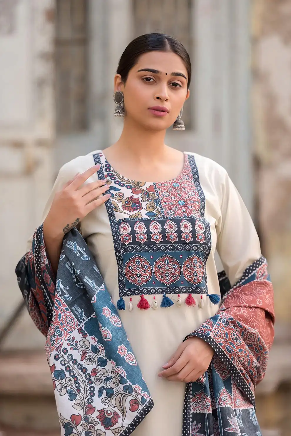 LG 1992 Off White Color Roman Silk Printed Patch Work  Salwar Suit Casual, Wedding, Festive, Events . Expected Delivery  4-6 Working Days @1899/- only      | Jump Suits, Salwar suit, Designer Suits, Casual Suits, Creative suits, Palazzo Suits, Party Wear Suits, Patiala Suits, Straight Suits