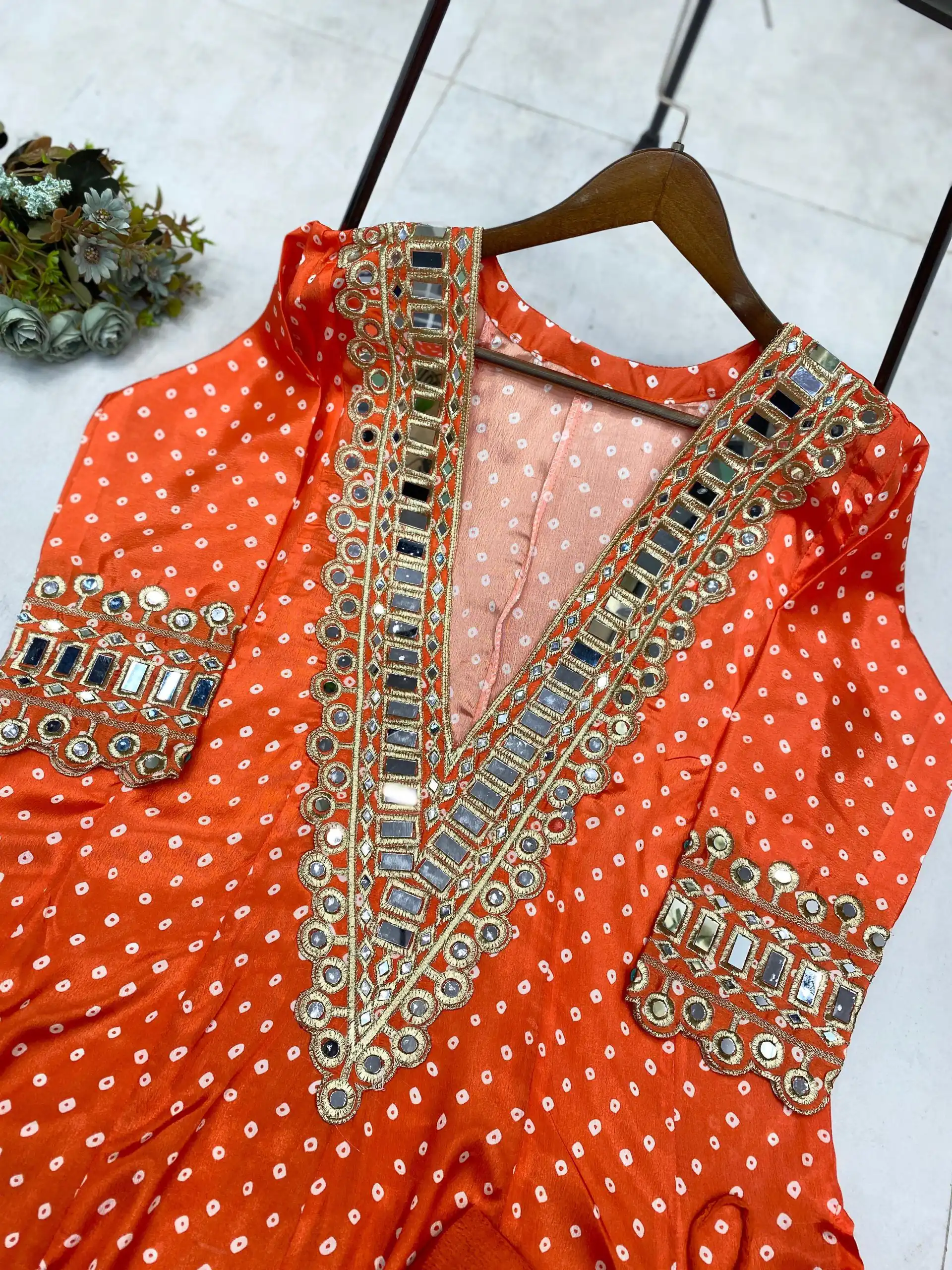 LG 1944 Orange Color Chinon digital Printed Mirror Embroidery Salwar Suit Casual, Wedding, Festive, Events . Expected Delivery  4-6 Working Days @1649/- only      | Jump Suits, Salwar suit, Designer Suits, Casual Suits, Creative suits, Palazzo Suits, Party Wear Suits, Patiala Suits, Straight Suits