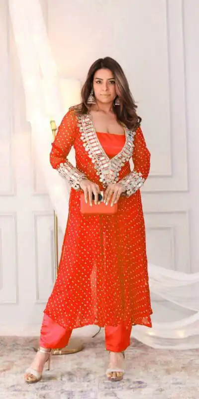 LG 1944 Orange Color Chinon digital Printed Mirror Embroidery Salwar Suit Casual, Wedding, Festive, Events . Expected Delivery  4-6 Working Days @1649/- only      | Jump Suits, Salwar suit, Designer Suits, Casual Suits, Creative suits, Palazzo Suits, Party Wear Suits, Patiala Suits, Straight Suits