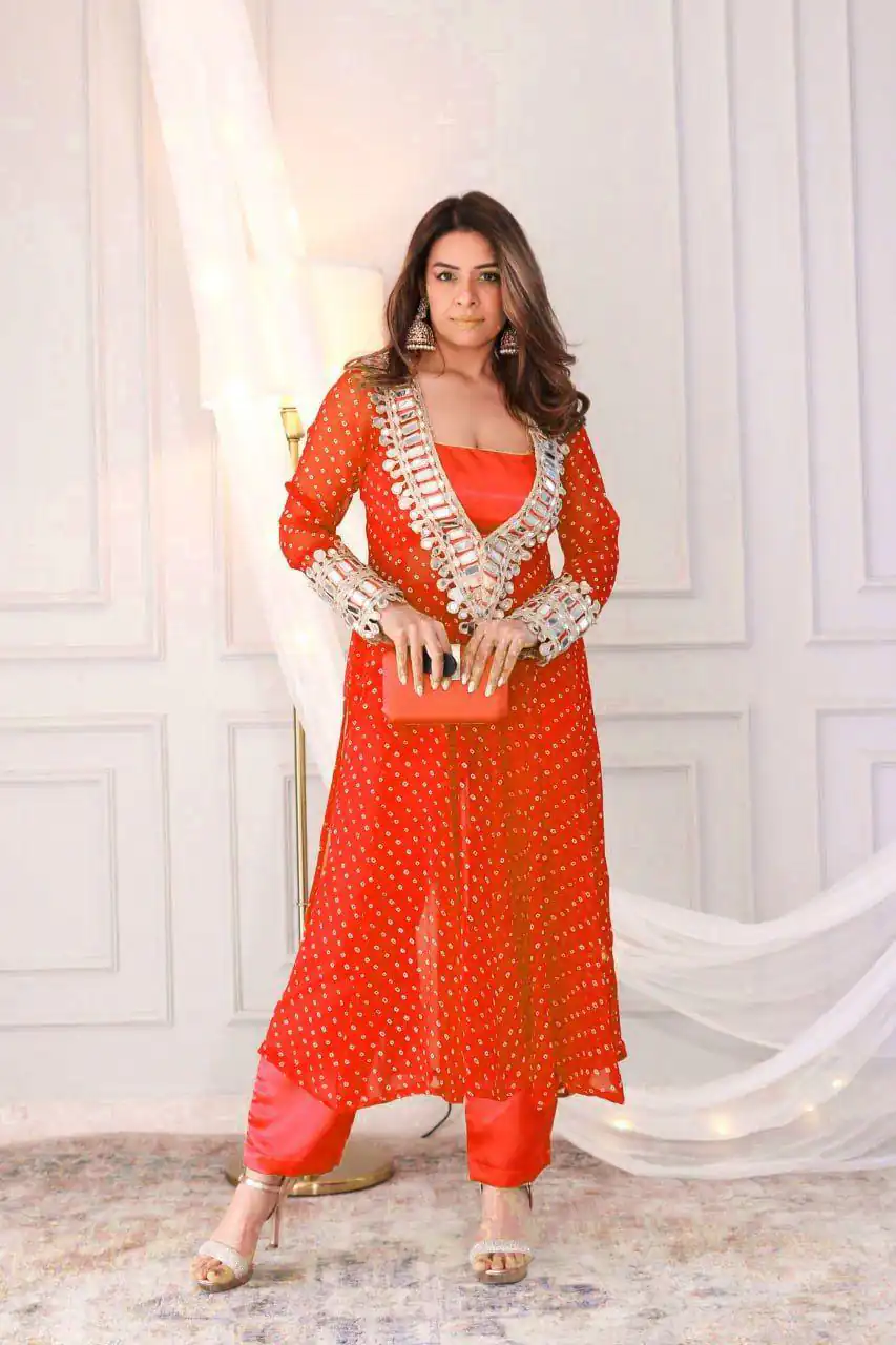 LG 1944 Orange Color Chinon digital Printed Mirror Embroidery Salwar Suit Casual, Wedding, Festive, Events . Expected Delivery  4-6 Working Days @1649/- only      | Jump Suits, Salwar suit, Designer Suits, Casual Suits, Creative suits, Palazzo Suits, Party Wear Suits, Patiala Suits, Straight Suits