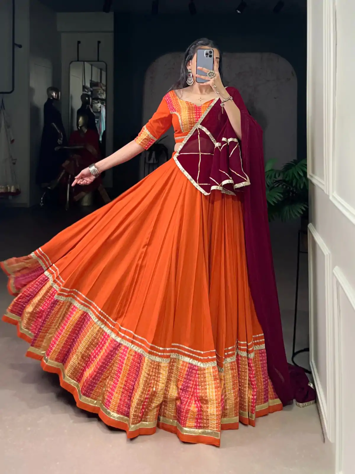 LNB 1634 Orange Color Pure Rayon Bandhej Print Sequins Lace Boarder Lehenga Choli Wedding, Party, Festive, Events Etc. Delivery 4-6 Working Days Rs 3199 | Lehenga, Bollywood Lehenga, Creative Lehenga, Designer Lehenga, Embroidered Lehenga, Party Wear Lehenga