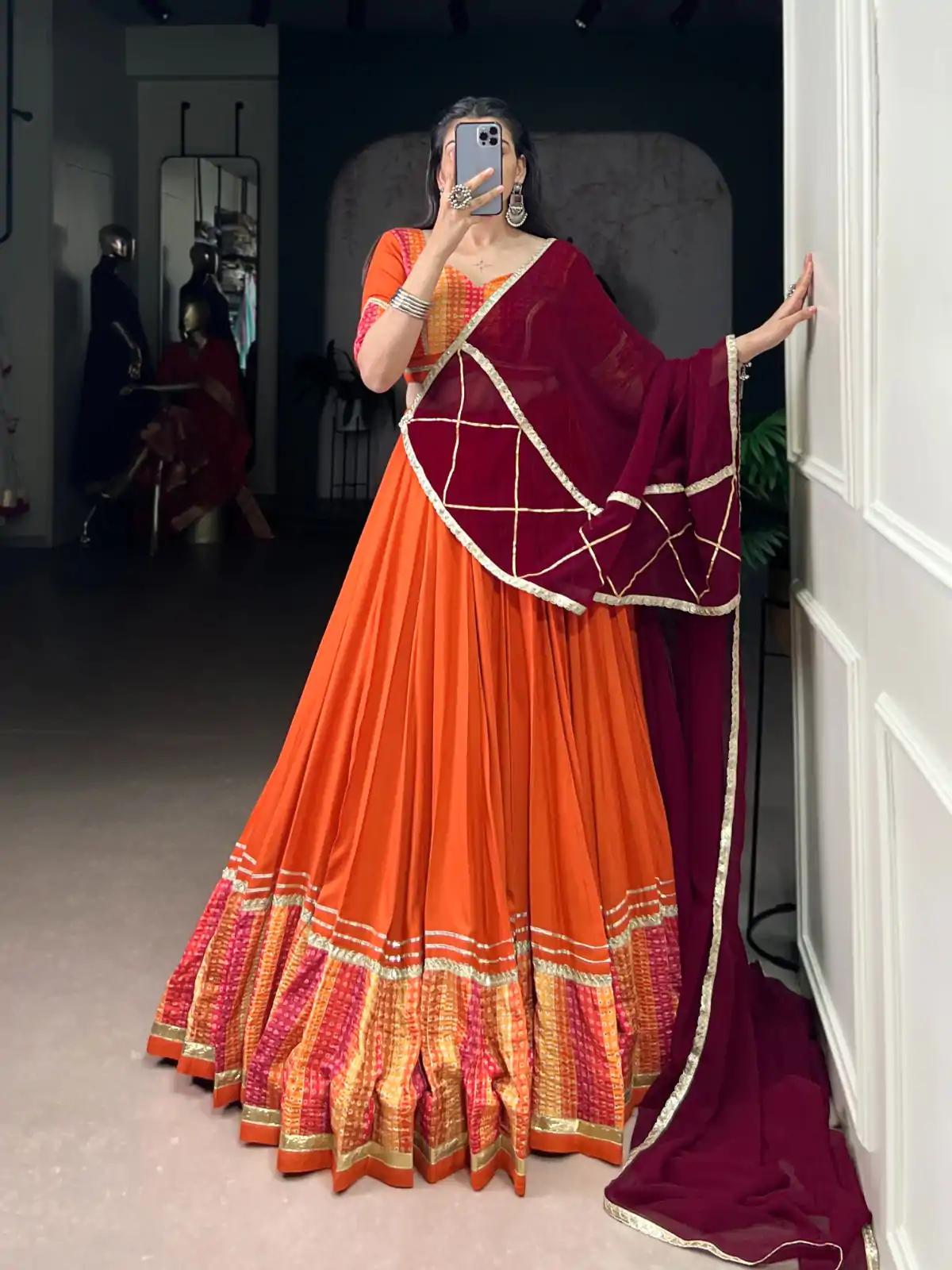 LNB 1634 Orange Color Pure Rayon Bandhej Print Sequins Lace Boarder Lehenga Choli Wedding, Party, Festive, Events Etc. Delivery 4-6 Working Days Rs 3199 | Lehenga, Bollywood Lehenga, Creative Lehenga, Designer Lehenga, Embroidered Lehenga, Party Wear Lehenga