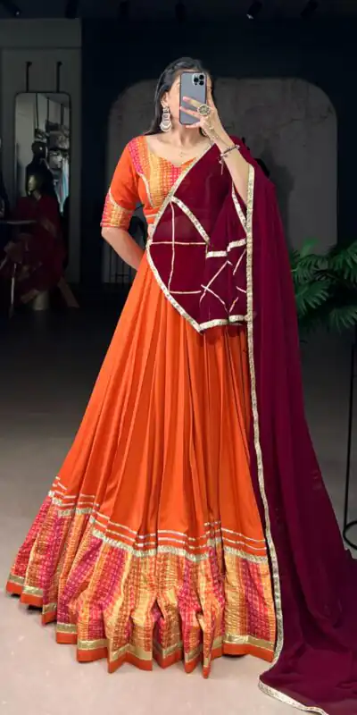 LNB 1634 Orange Color Pure Rayon Bandhej Print Sequins Lace Boarder Lehenga Choli Wedding, Party, Festive, Events Etc. Delivery 4-6 Working Days Rs 3199 | Lehenga, Bollywood Lehenga, Creative Lehenga, Designer Lehenga, Embroidered Lehenga, Party Wear Lehenga