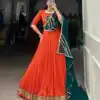 Orange Rayon Embossed Lehenga Choli