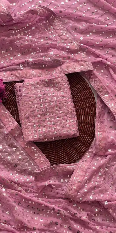 DF 3452 Pink Color Faux Georgette Embroidery Sequins Multi Work Saree Casual, Wedding, Festive, Events . Expected Delivery  4-6 Working Days @1799/- only                                                                                | Sarees, Bollywood Sarees, Creative Sarees, Designer Sarees, Embroidered Sarees, Ethnic Saree, Modern Digital sarees, Party Wear Sarees
