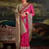 Pink Green Silk Madhubani Saree