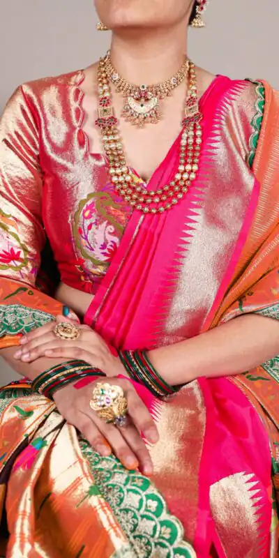 YNF 7407 Pink Color Jacquard Silk Paithani Zari Weaving Work Saree Casual, Wedding, Festive, Events . Expected Delivery  4-6 Working Days @3349/- only                                                                                | Sarees, Bollywood Sarees, Creative Sarees, Designer Sarees, Embroidered Sarees, Ethnic Saree, Modern Digital sarees, Party Wear Sarees