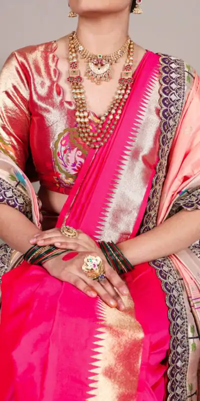 YNF 7407 Pink Color Jacquard Silk Paithani Zari Weaving Work Saree Casual, Wedding, Festive, Events . Expected Delivery  4-6 Working Days @3349/- only                                                                                | Sarees, Bollywood Sarees, Creative Sarees, Designer Sarees, Embroidered Sarees, Ethnic Saree, Modern Digital sarees, Party Wear Sarees