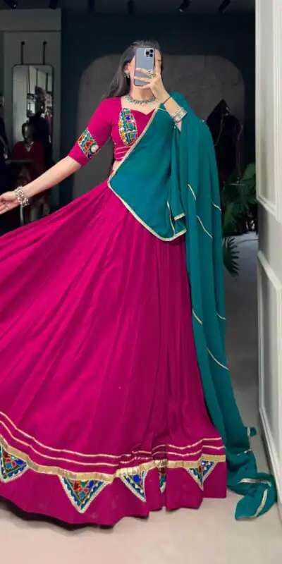 LNB 1751 Pink Pure Rayon Lehenga Choli with Mirror Work & Gamthi Work. Exclusive Offer ₹3399. Delivery 4-6 Working Days. Shop now. | Lehenga, Bollywood Lehenga, Creative Lehenga, Designer Lehenga, Embroidered Lehenga, Party Wear Lehenga