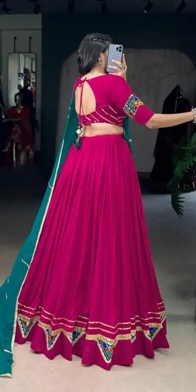 LNB 1751 Pink Pure Rayon Lehenga Choli with Mirror Work & Gamthi Work. Exclusive Offer ₹3399. Delivery 4-6 Working Days. Shop now. | Lehenga, Bollywood Lehenga, Creative Lehenga, Designer Lehenga, Embroidered Lehenga, Party Wear Lehenga